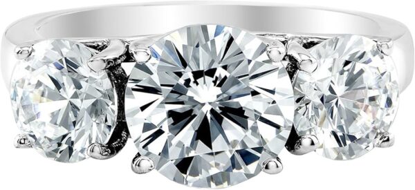 3 Stone 14K White Gold Round Diamond Engagement Ring - Image 2