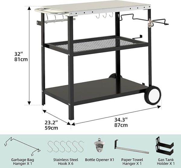 Outdoor Grill Cart with Satinless Steel Tabletop and Wheels - Image 7
