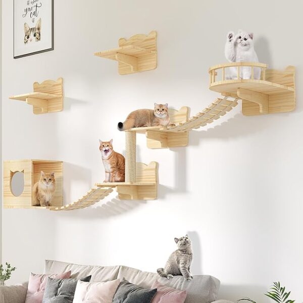 Cat Wall Shelves and Perches for Wall, Wooden Wall Mounted Cat Furniture