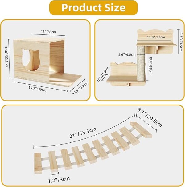 Cat Wall Shelves and Perches for Wall, Wooden Wall Mounted Cat Furniture - Image 3