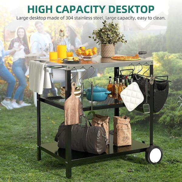 Outdoor Grill Cart with Satinless Steel Tabletop and Wheels - Image 4