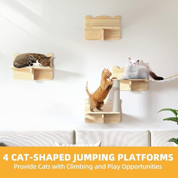 Cat Wall Shelves and Perches for Wall, Wooden Wall Mounted Cat Furniture - Image 4