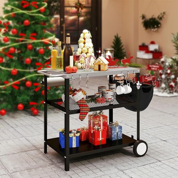 Outdoor Grill Cart with Satinless Steel Tabletop and Wheels - Image 3