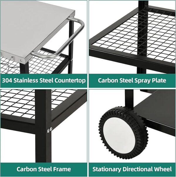 Outdoor Grill Cart with Satinless Steel Tabletop and Wheels - Image 5