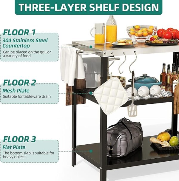 Outdoor Grill Cart with Satinless Steel Tabletop and Wheels - Image 6