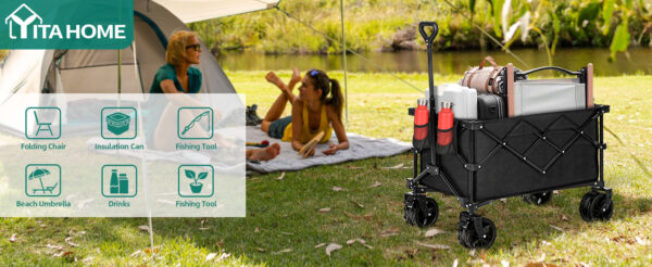 Heavy Duty Utility Wagons Carts with Big Wheels and Brakes Portable for Outdoor Sand Beach Shopping - Image 3