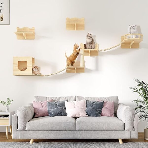 Cat Wall Shelves and Perches for Wall, Wooden Wall Mounted Cat Furniture - Image 5