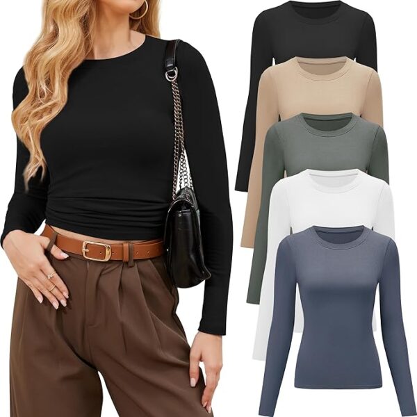Womens Long Sleeve Shirts Crew Neck