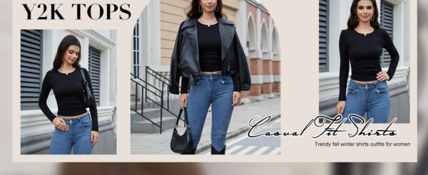 Womens Long Sleeve Shirts Crew Neck - Image 4