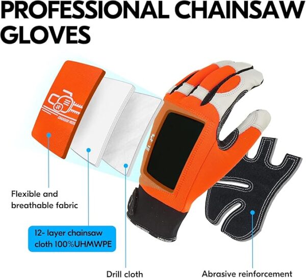 Chainsaw Gloves,12-Layer Saw Protection - Image 5